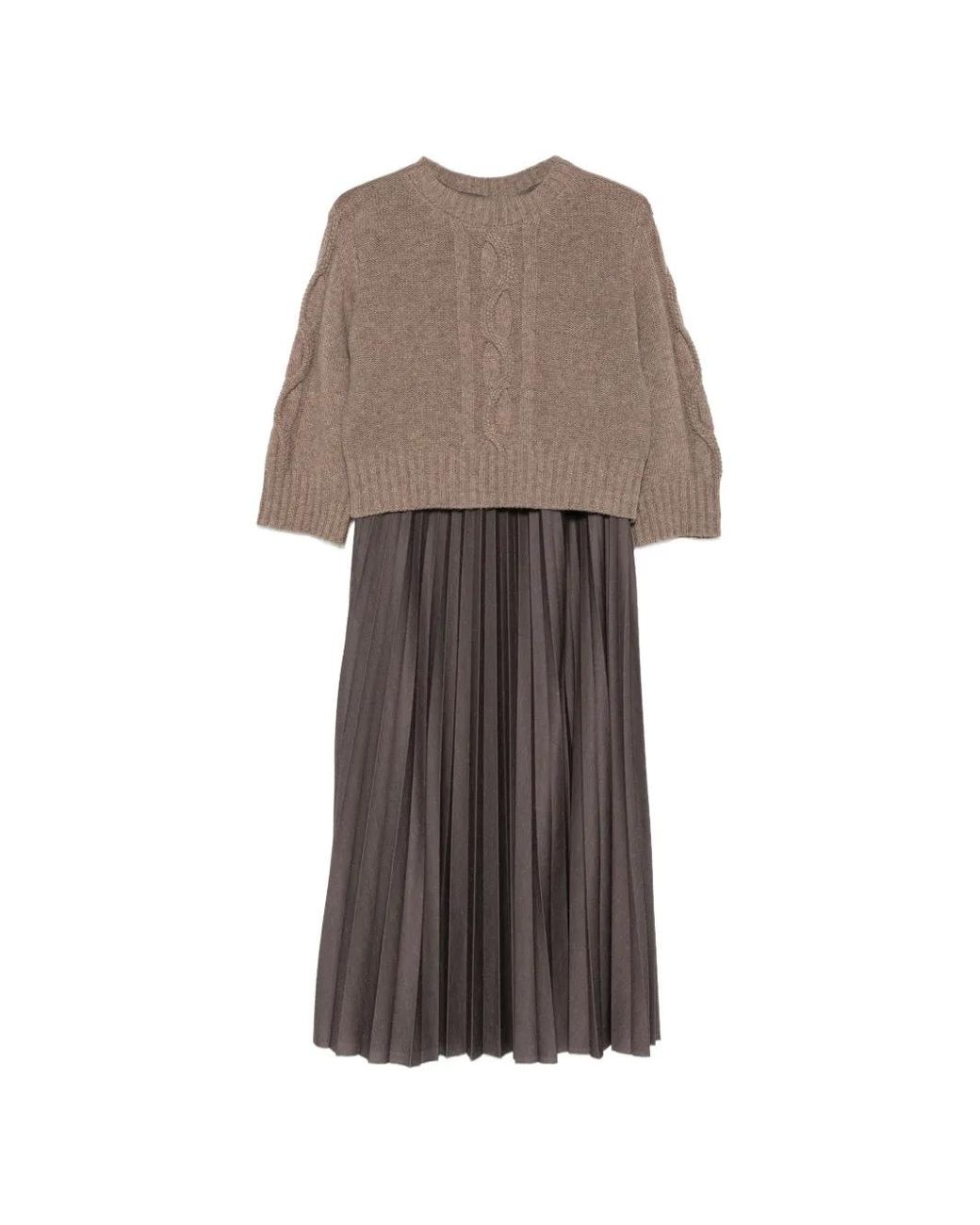 Weekend by Maxmara Brown Pleated Midi Dress And Sweater Set