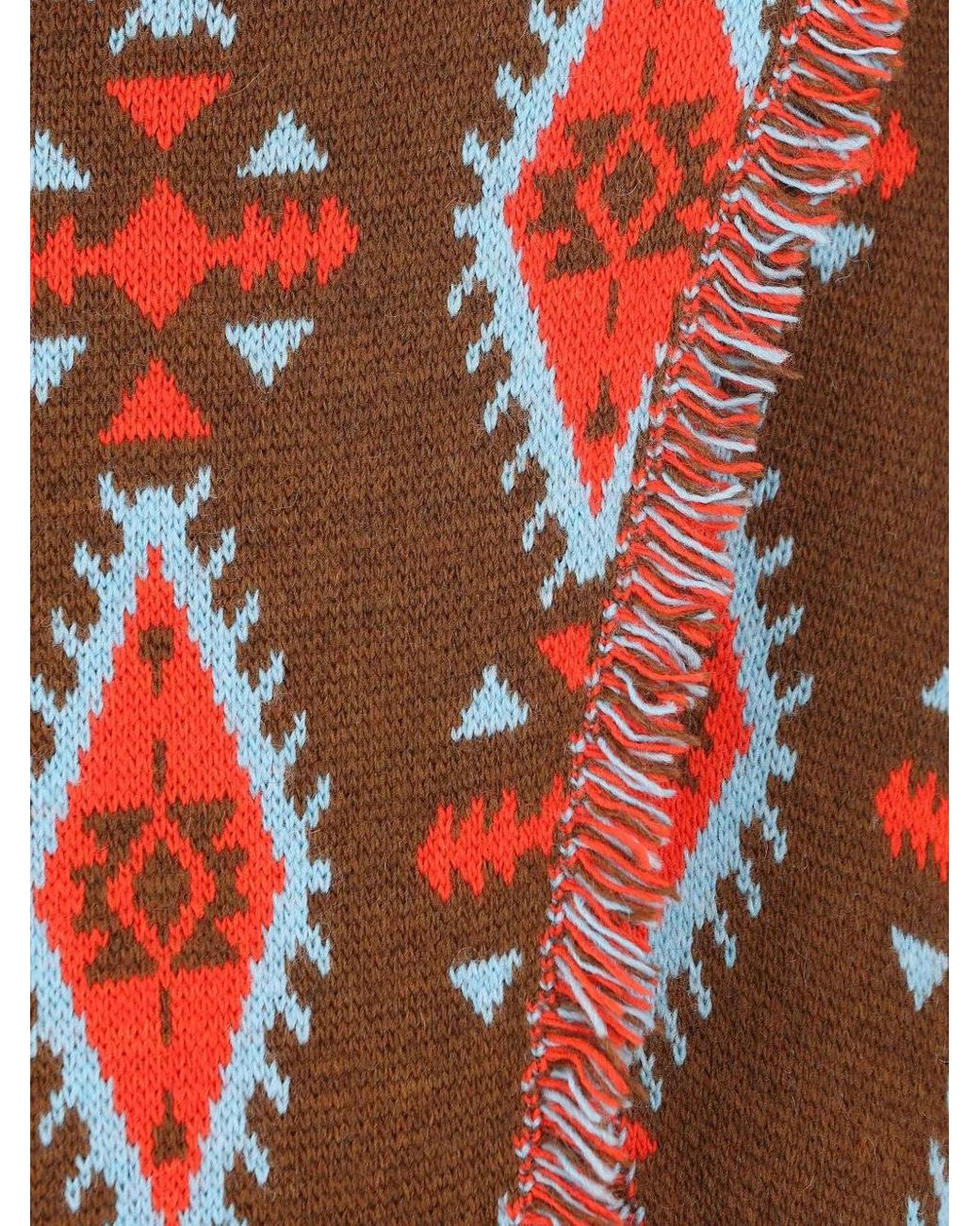 COLOUR MARKET® Red Fringed Intarsia-Knit Maxi Skirt