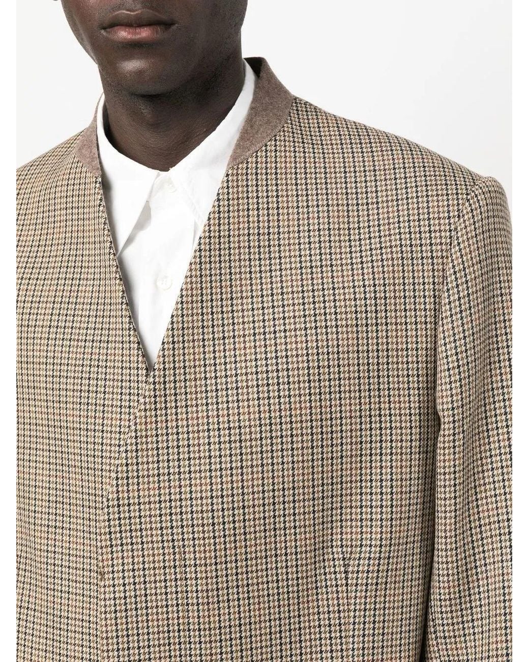 Maison Margiela Natural Herringbone-Pattern Collarless Coat for men