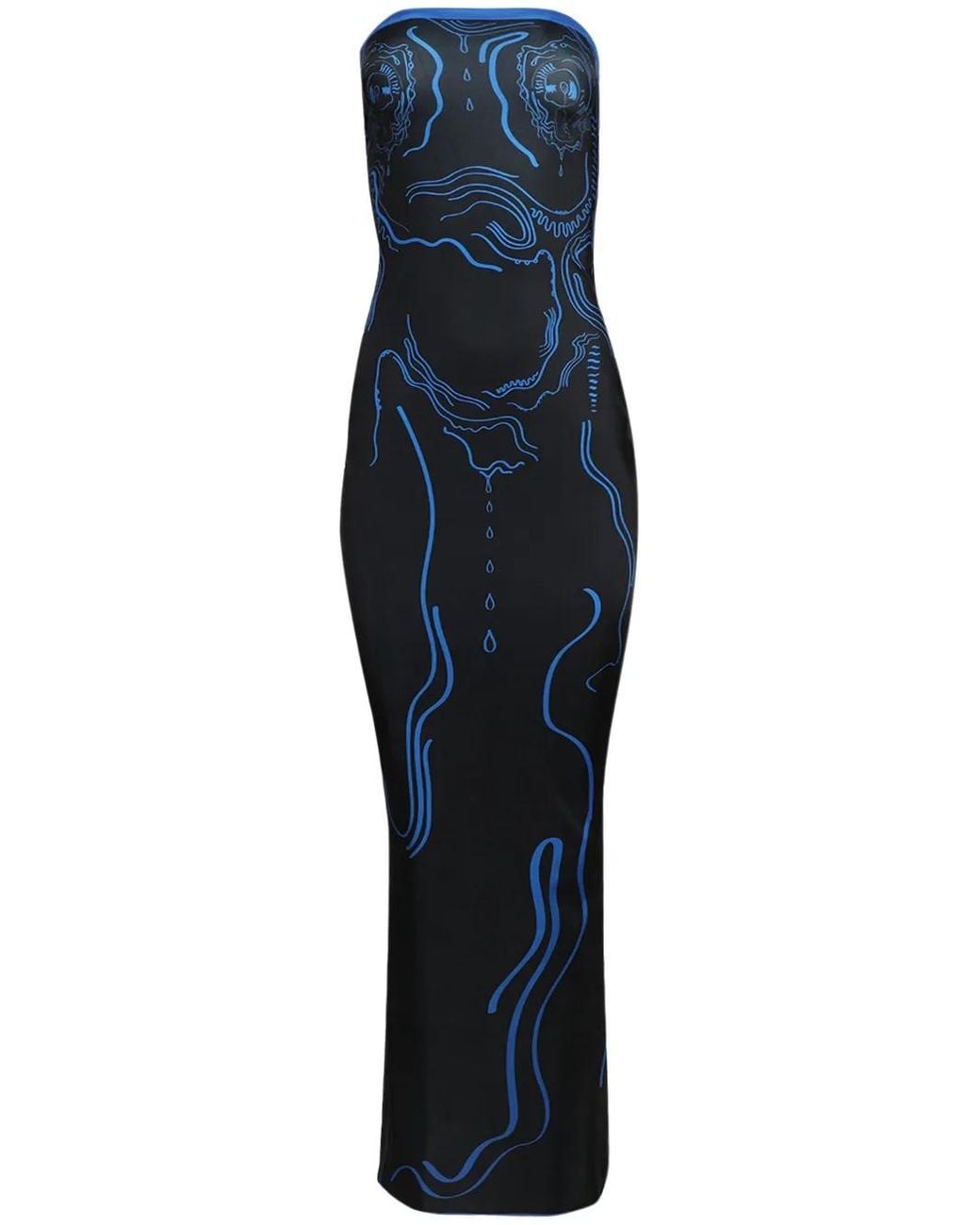 DI PETSA Blue Printed Long Dress
