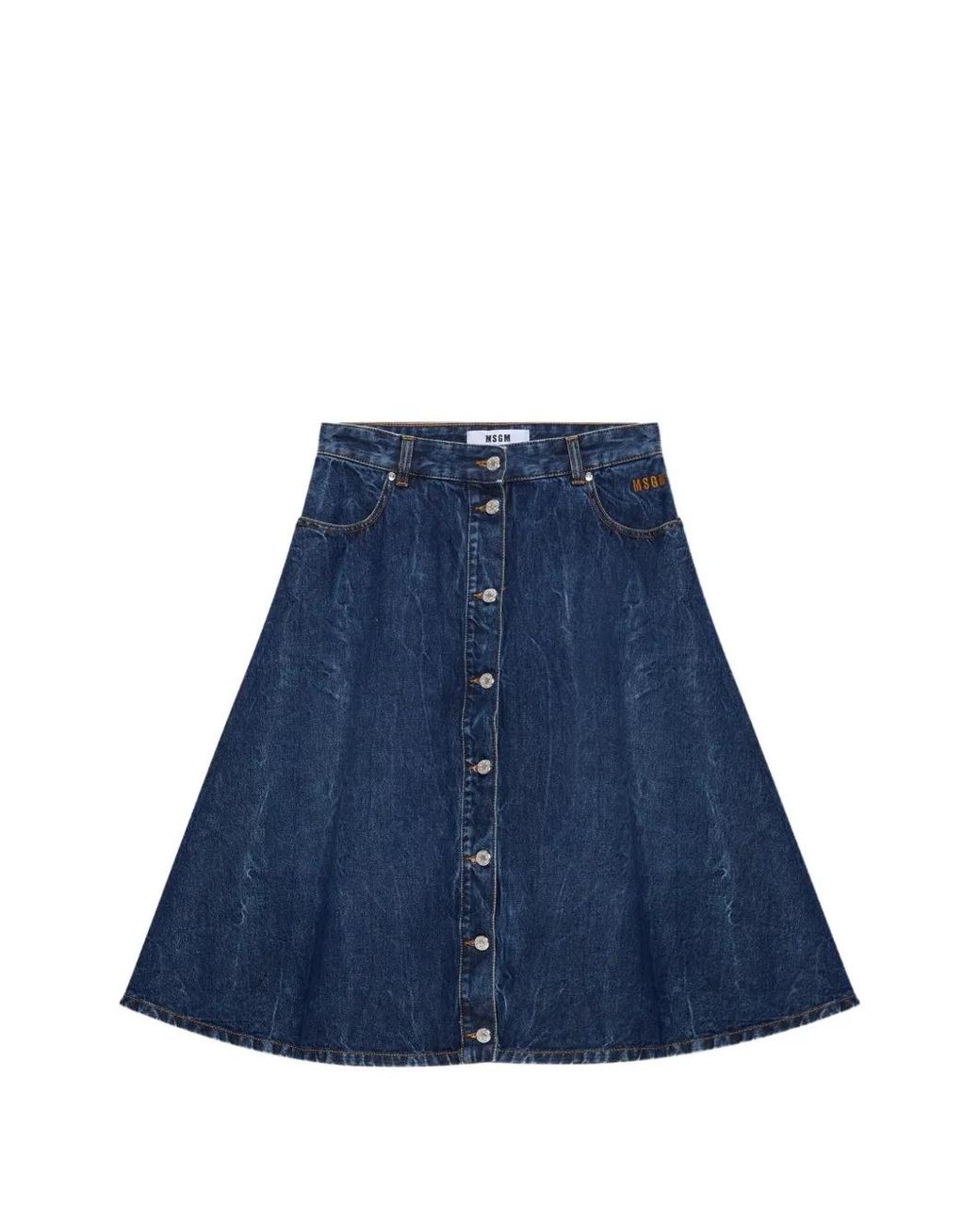 MSGM Blue A-Line Midi Skirt
