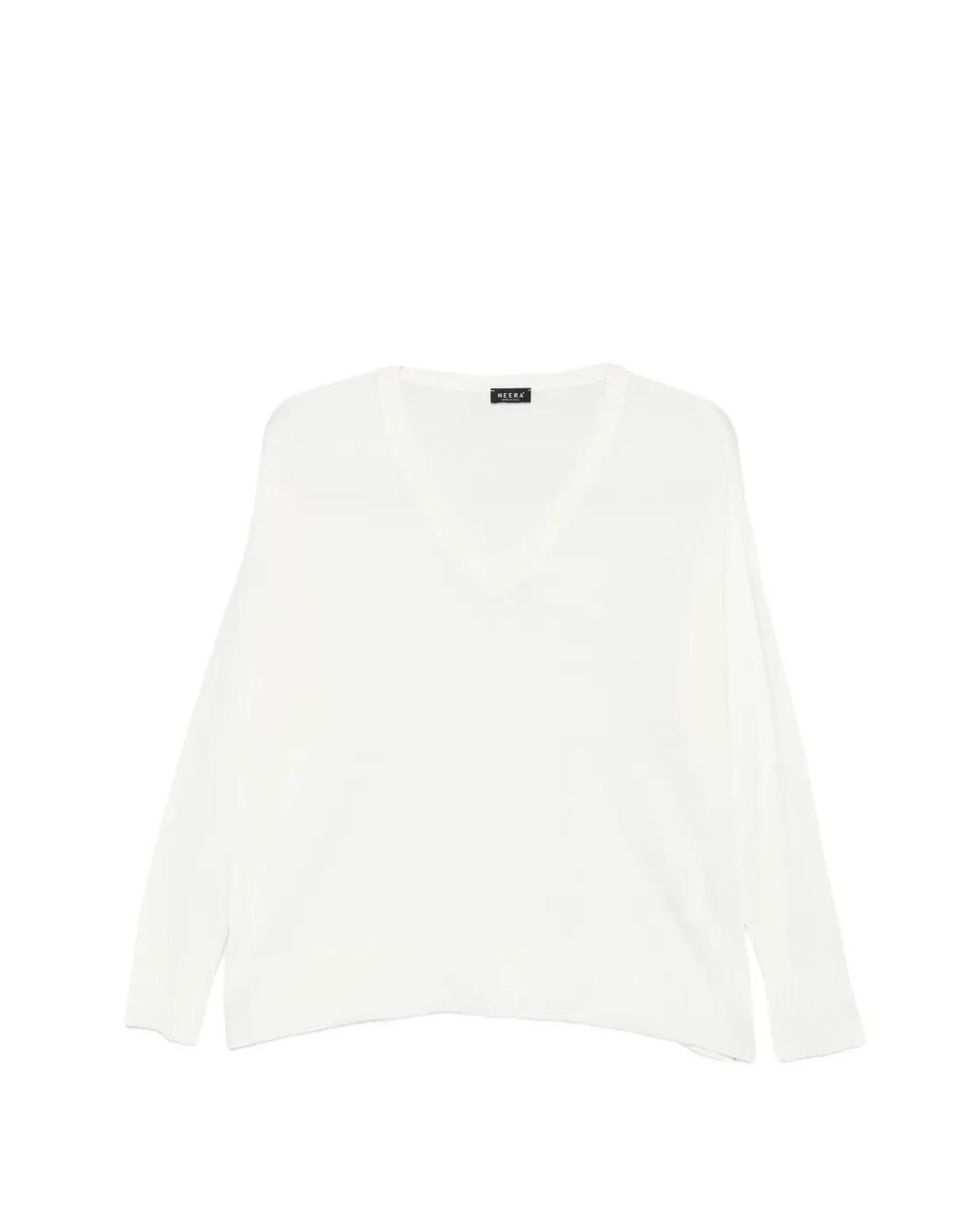 Neera White V-Neck Side-Slit Top