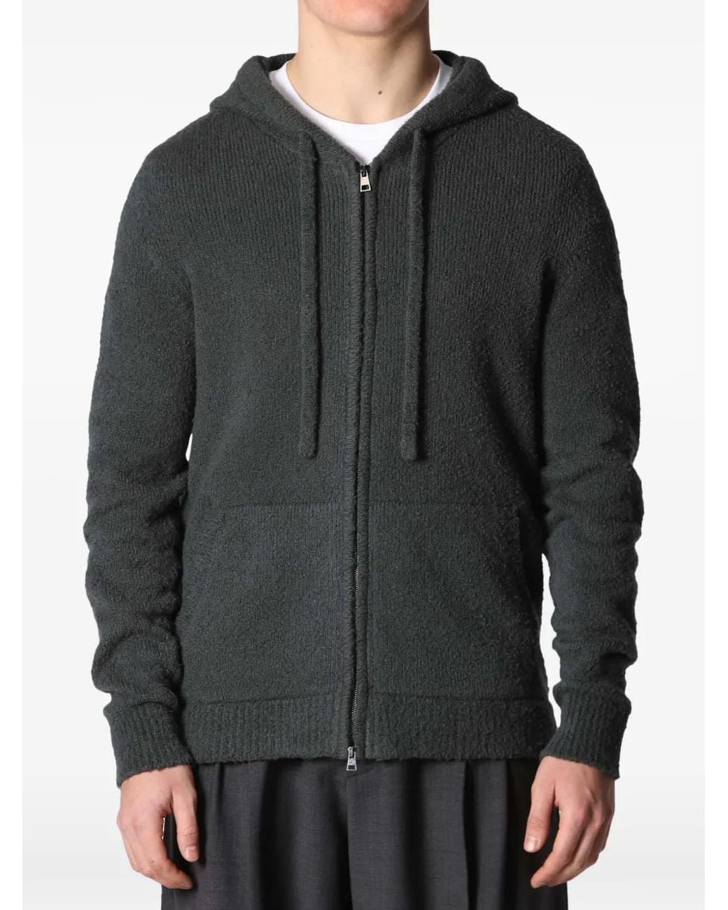 Roberto Collina Gray Zip-Up Knitted Hoodie for men