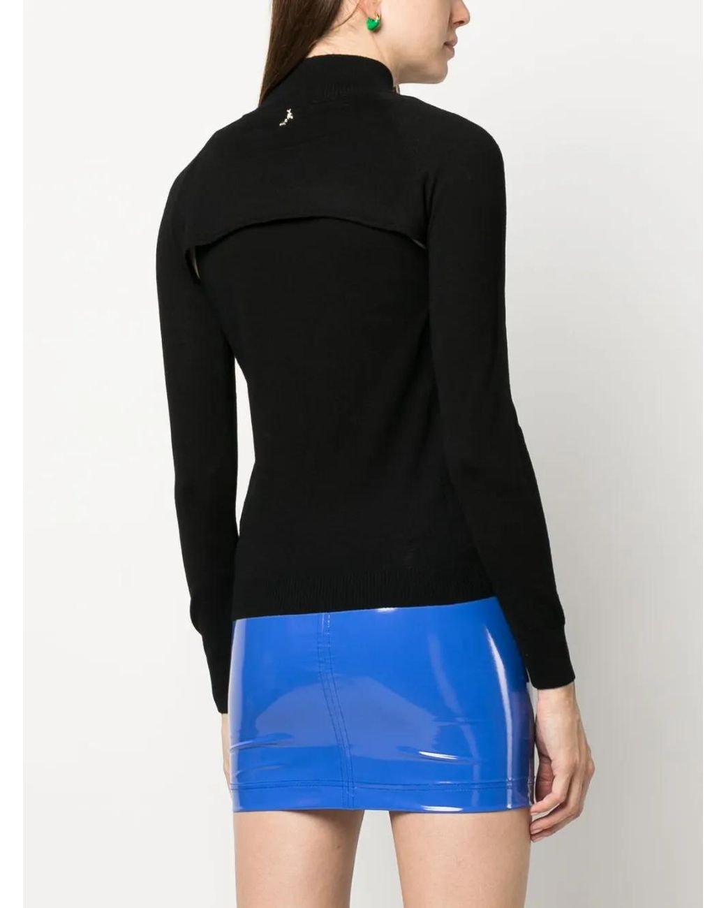 Patrizia Pepe Black Long-Sleeved Cut-Out Wool T-Shirt
