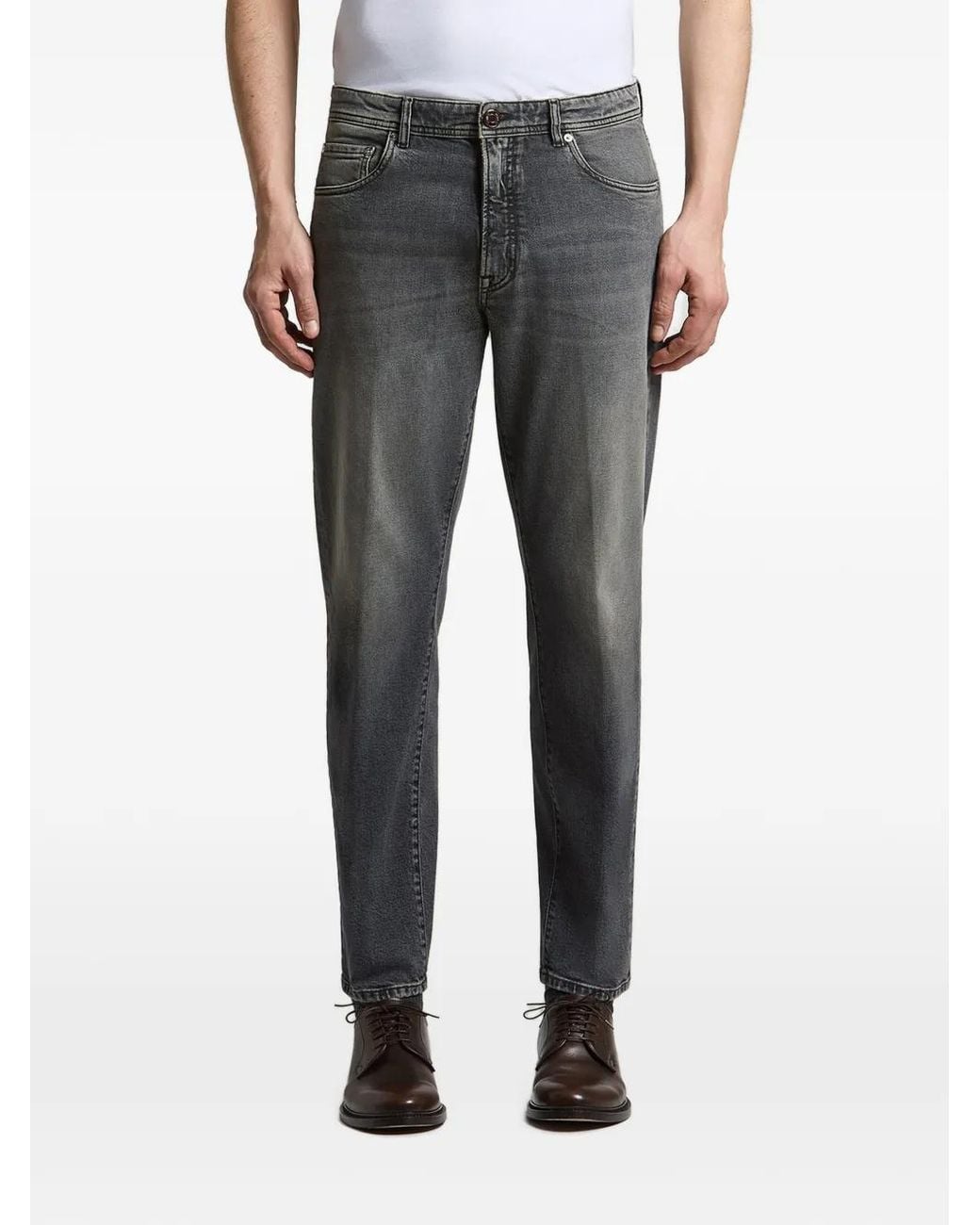 Peserico Gray Belt-Loop Faded Jeans for men