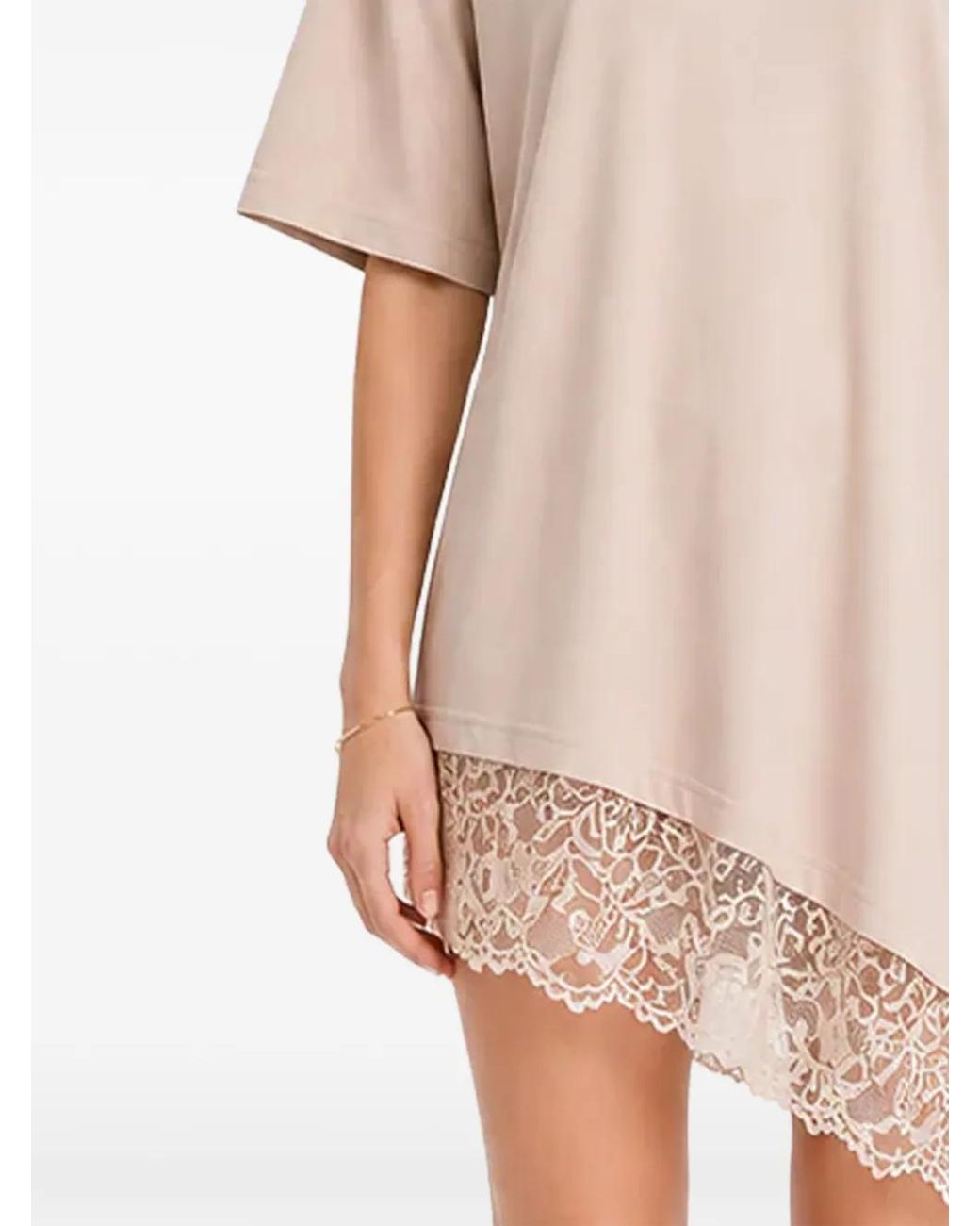 Hamza Natural Japan Lace-Trim Asymmetric Dress