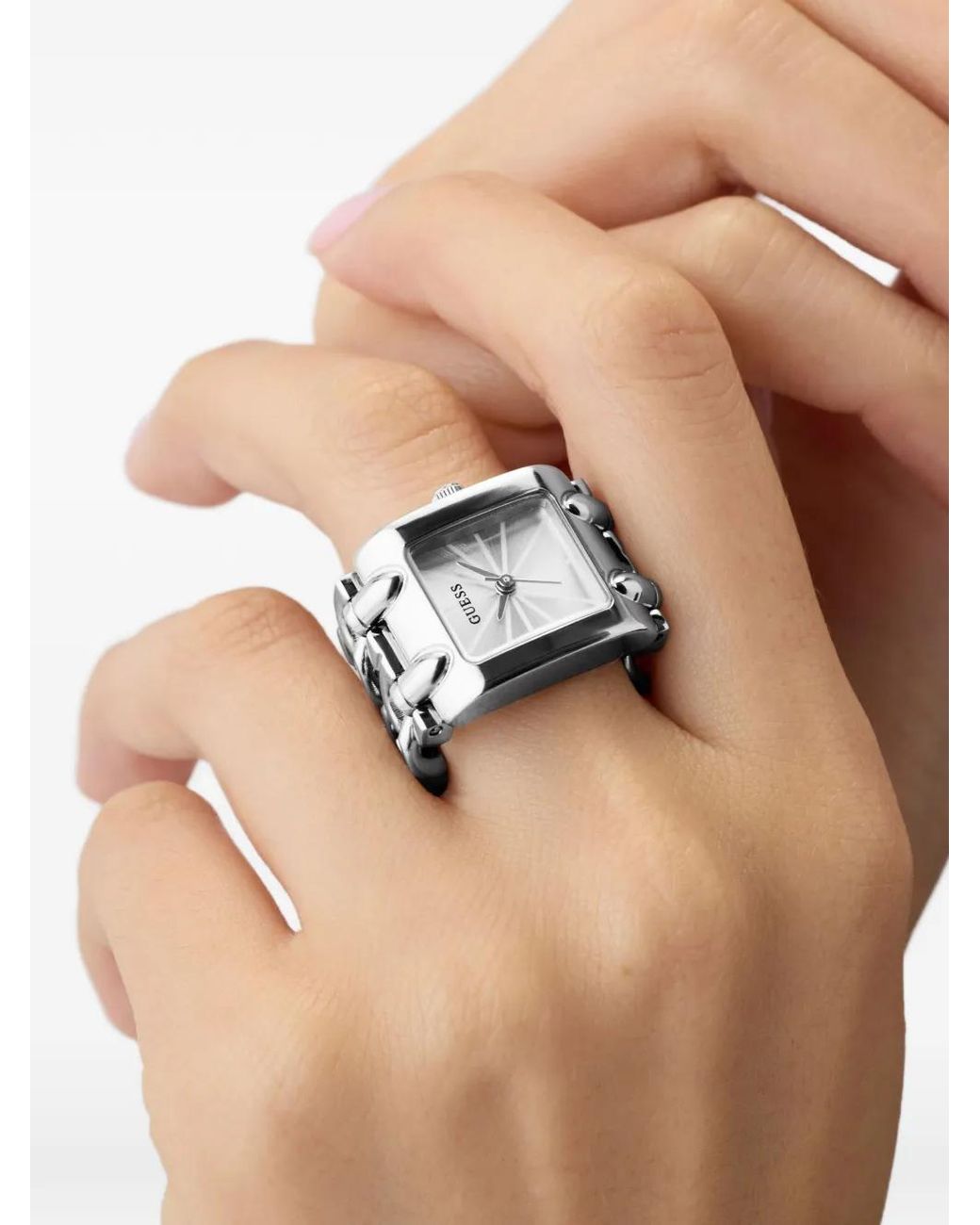 Guess Gray Large Mod Heavy Metal Tone Analog Ring Watch
