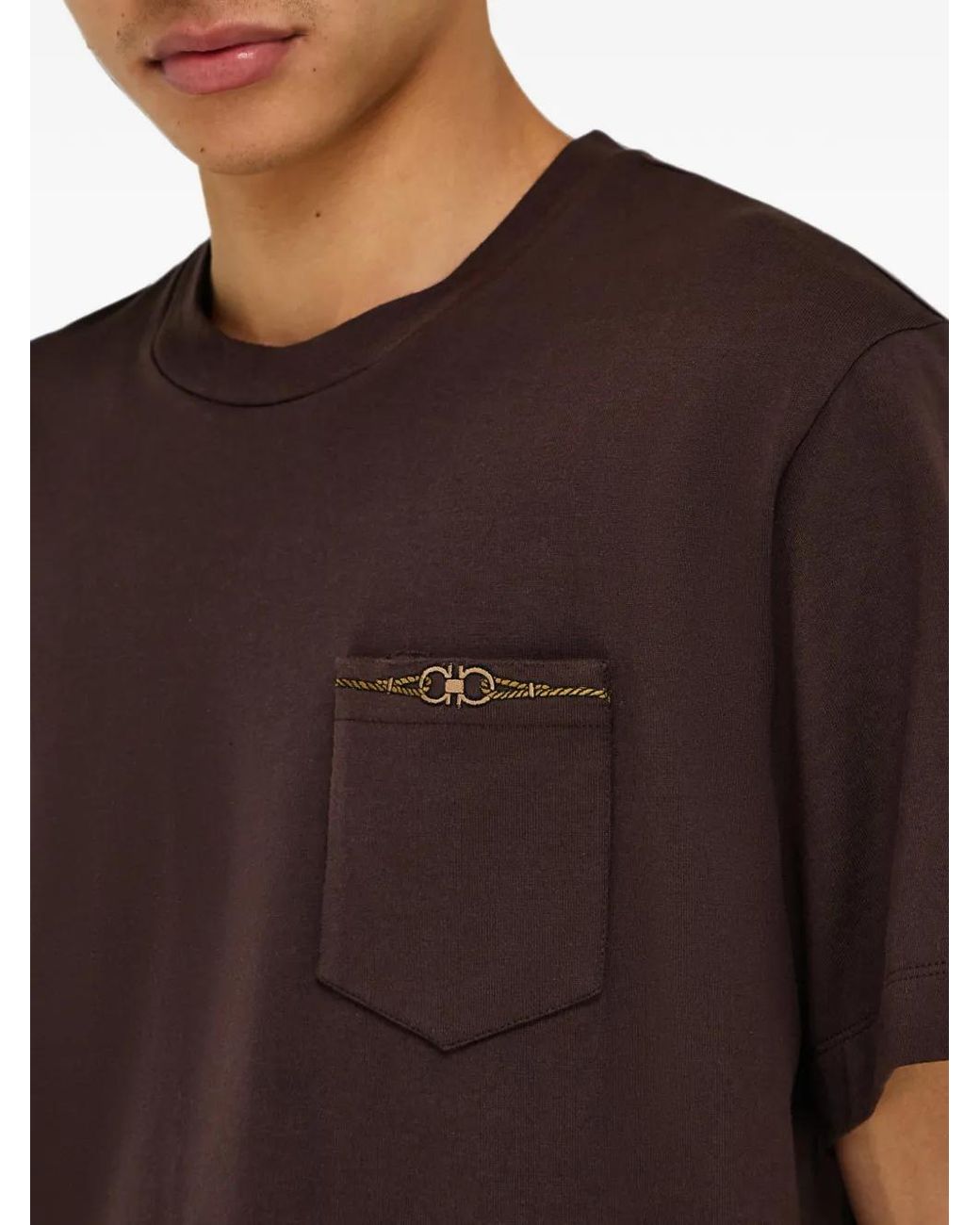 Ferragamo Brown Gancini-Detail Pocket T-Shirt for men