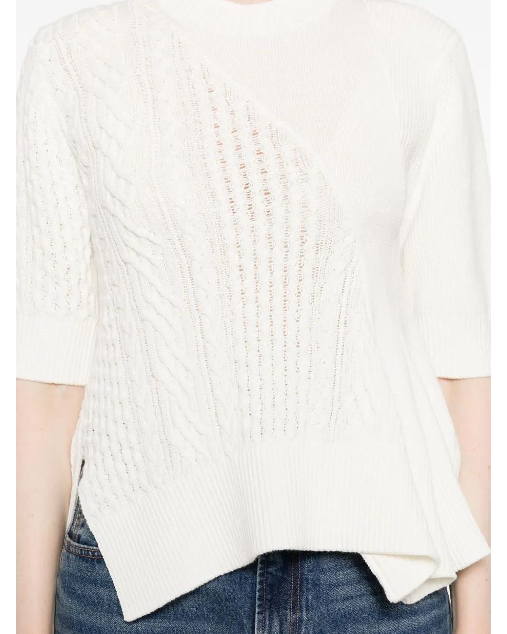 Sacai Kabelgebreide Flared Top in het White