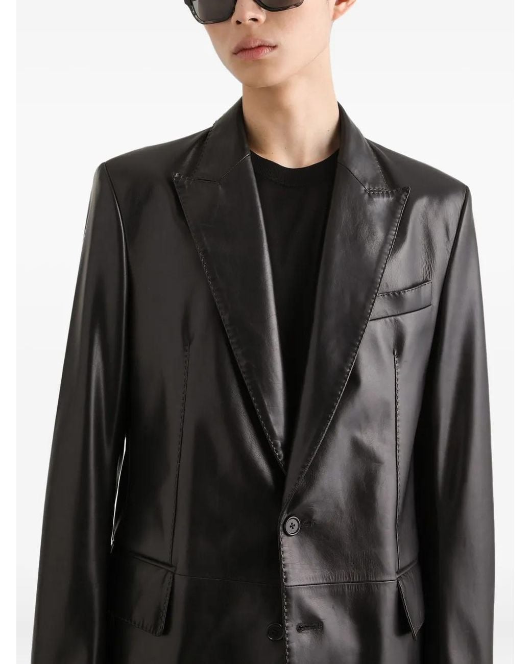 Dolce & Gabbana Black Buttoned Leather Blazer for men