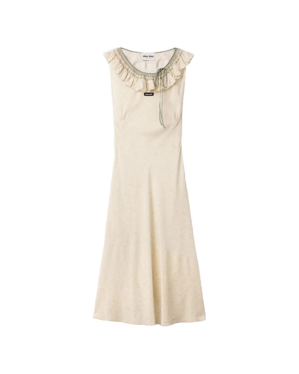 Miu Miu White Embroidered Marocain Crepe Dress