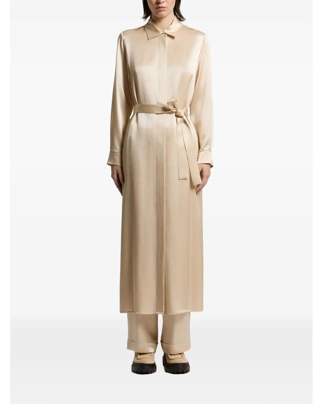 Peserico Natural Belted Satin-Finish Shirt Maxi Dress