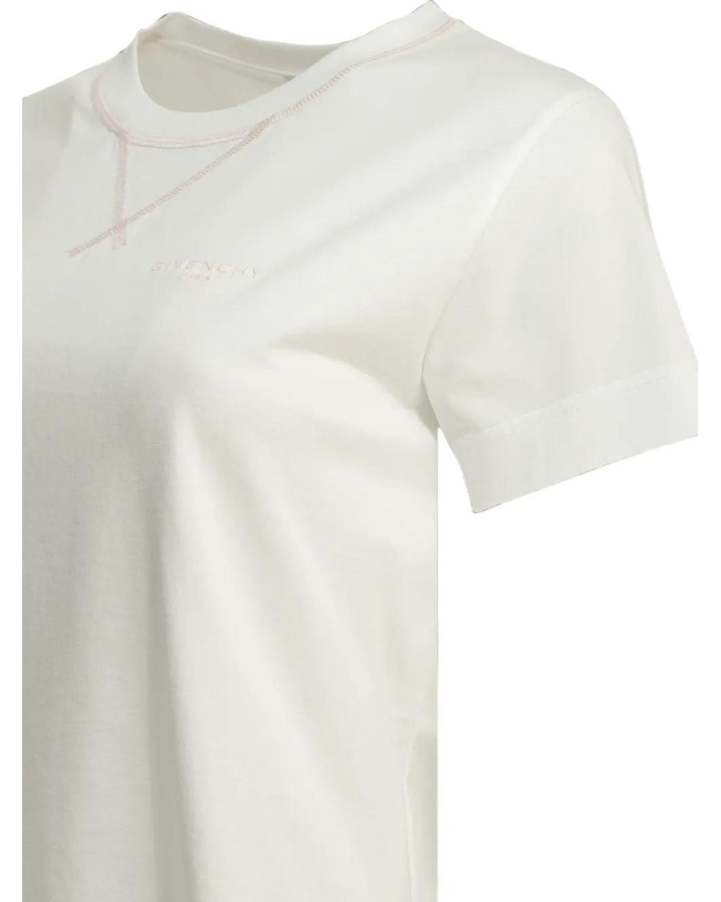 Givenchy White T-Shirt À Logo Brodé Et Coutures En V