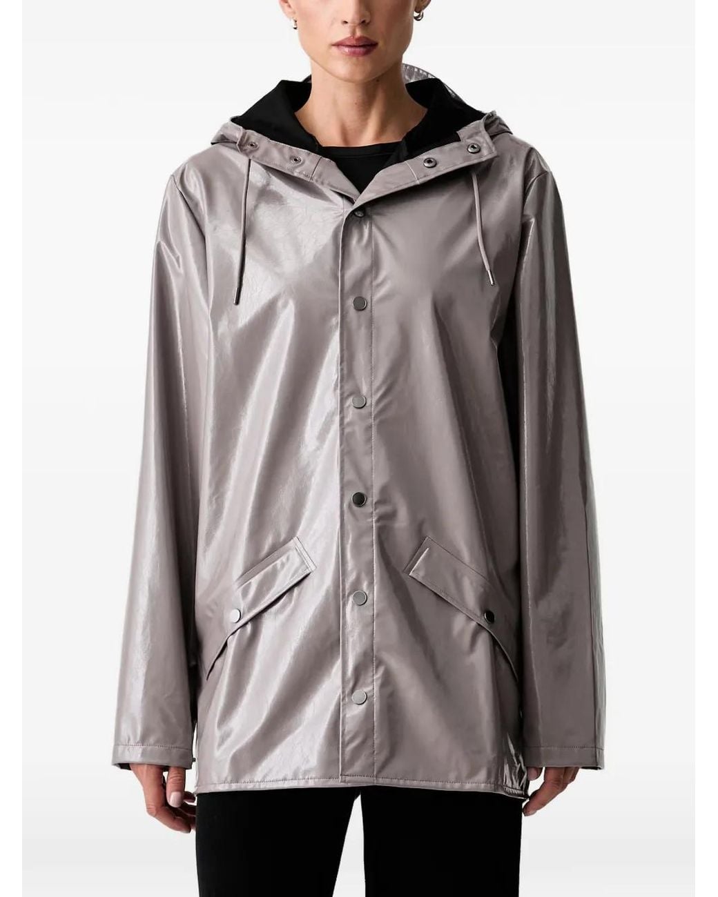 Rains Gray Hooded Gloss-Effect Raincoat