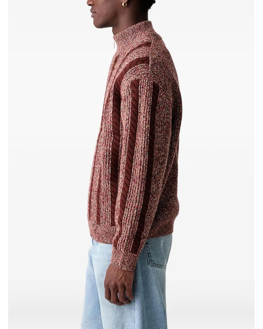 Drole de Monsieur Red Cable-Knit Zip-Up Cardigan for men