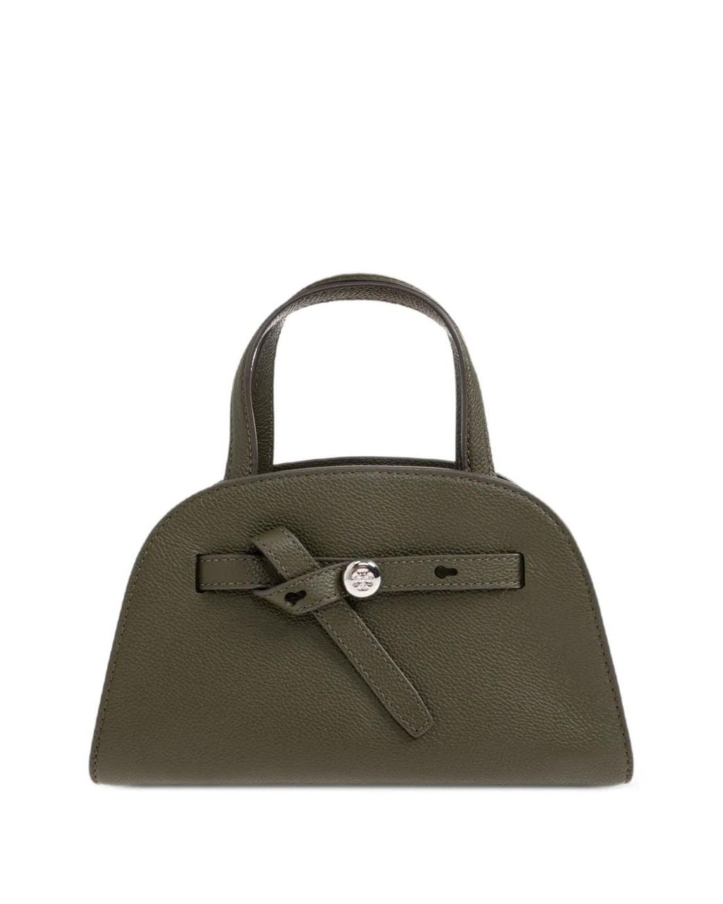 Tory Burch Green Logo-Plaque Grained-Leather Tote Bag