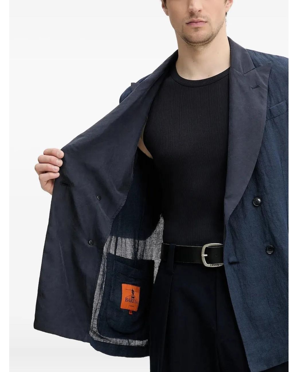 Barena Blue Double-Breasted Linen Blazer for men