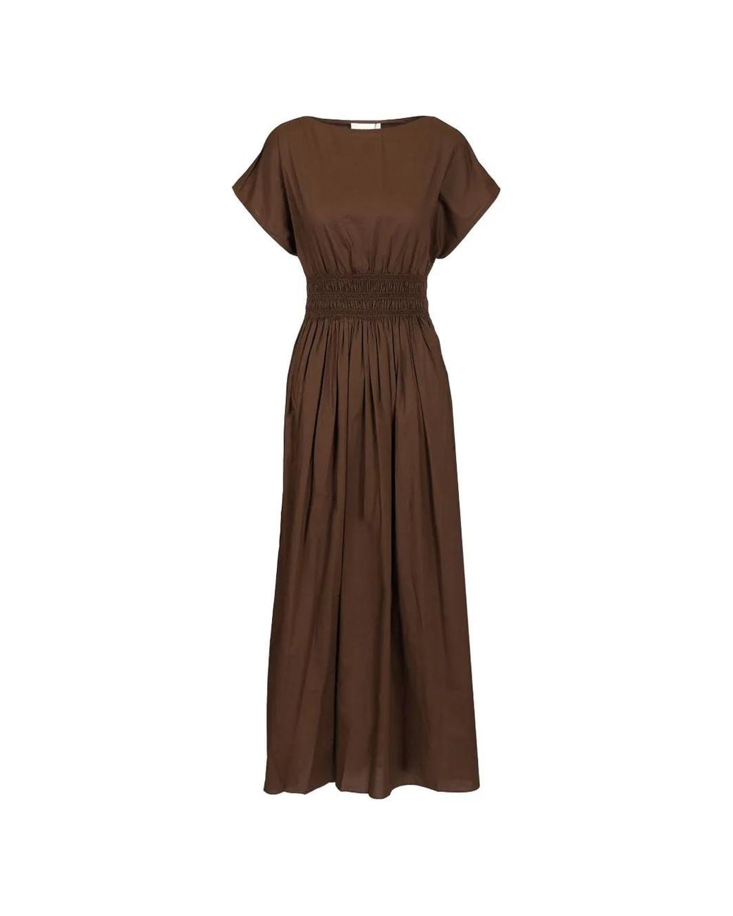 Matteau Brown Shirred-Waist Midi Dress