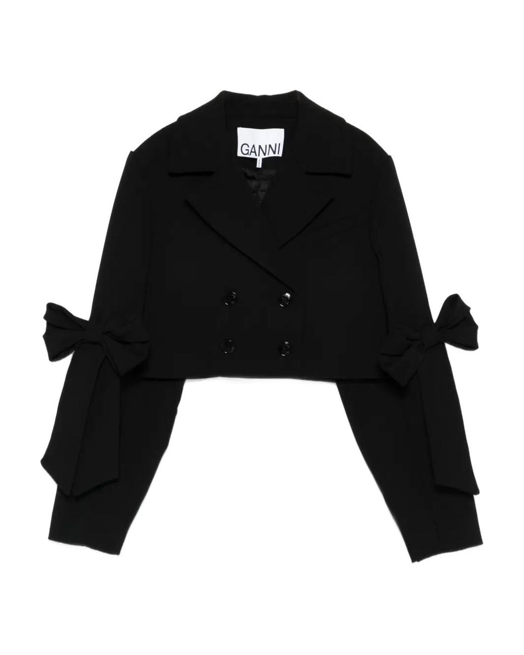 Ganni Black Crepe Cropped Blazer