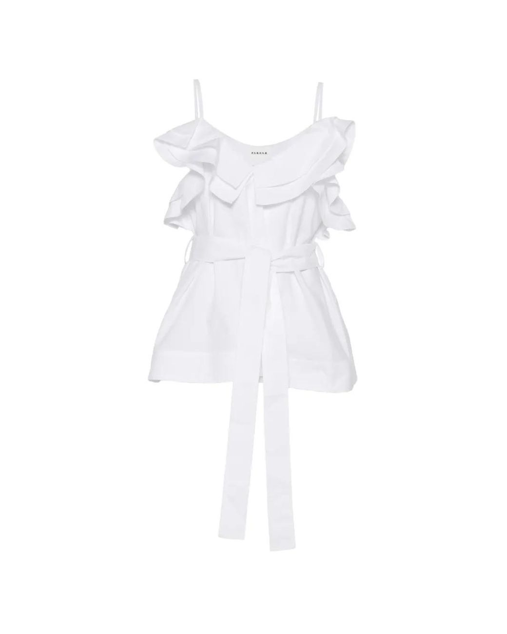 P.A.R.O.S.H. White Ruffled Self-Tie Top