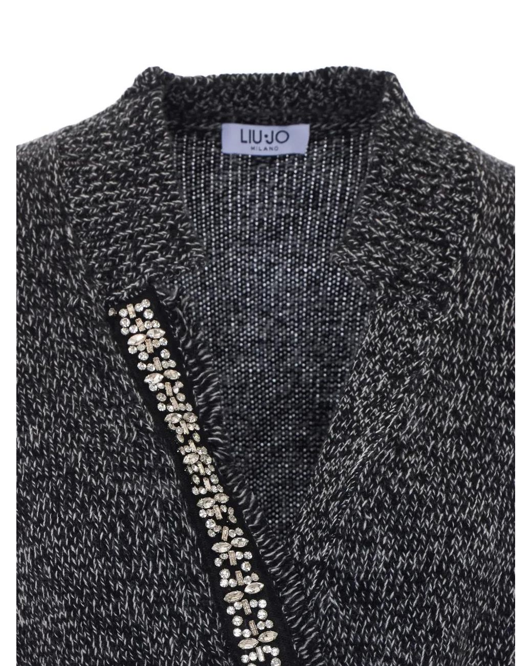 Liu Jo Gray Crystal-Embellished Belted Cardigan