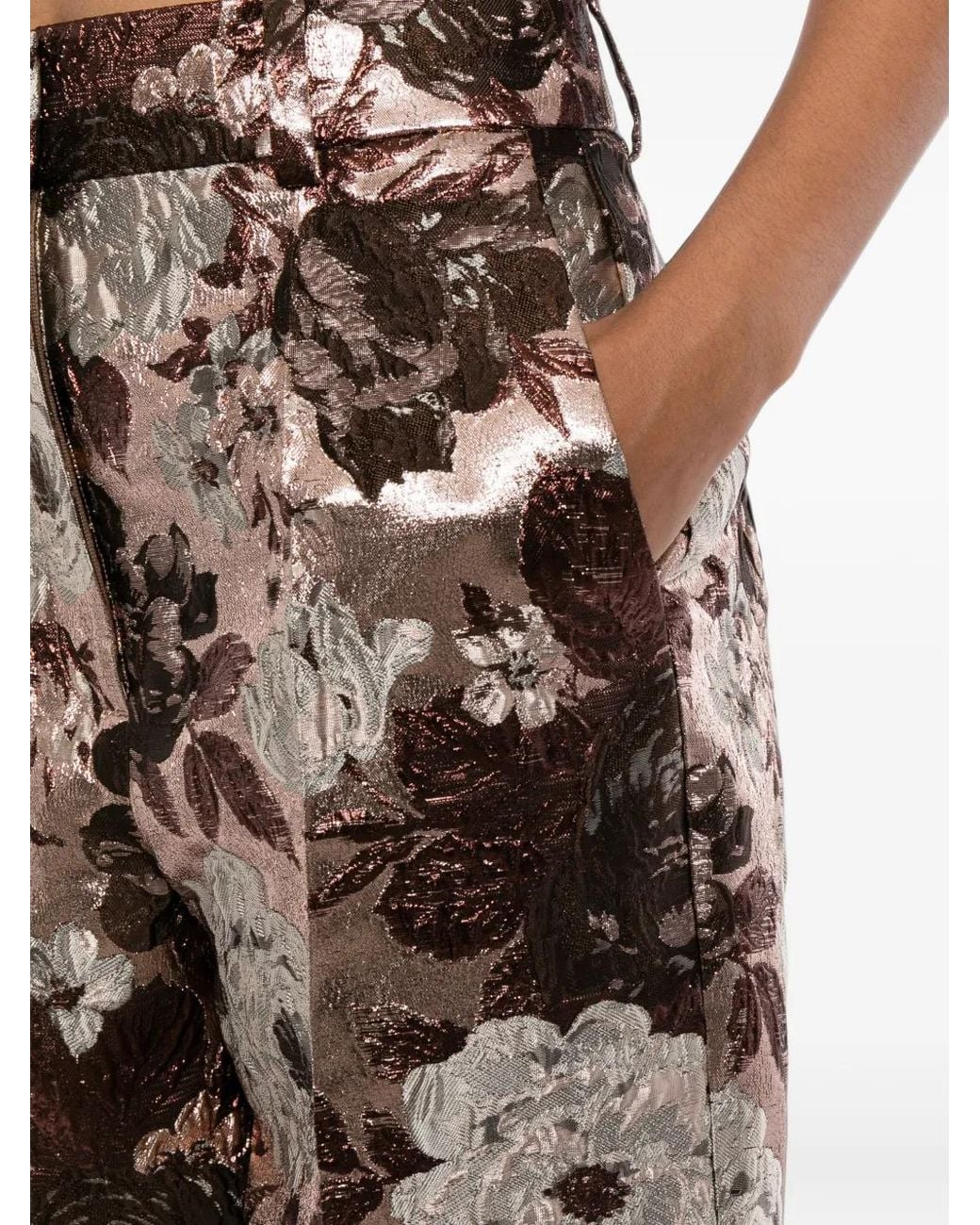 Elie Saab White Floral-Brocade Trousers