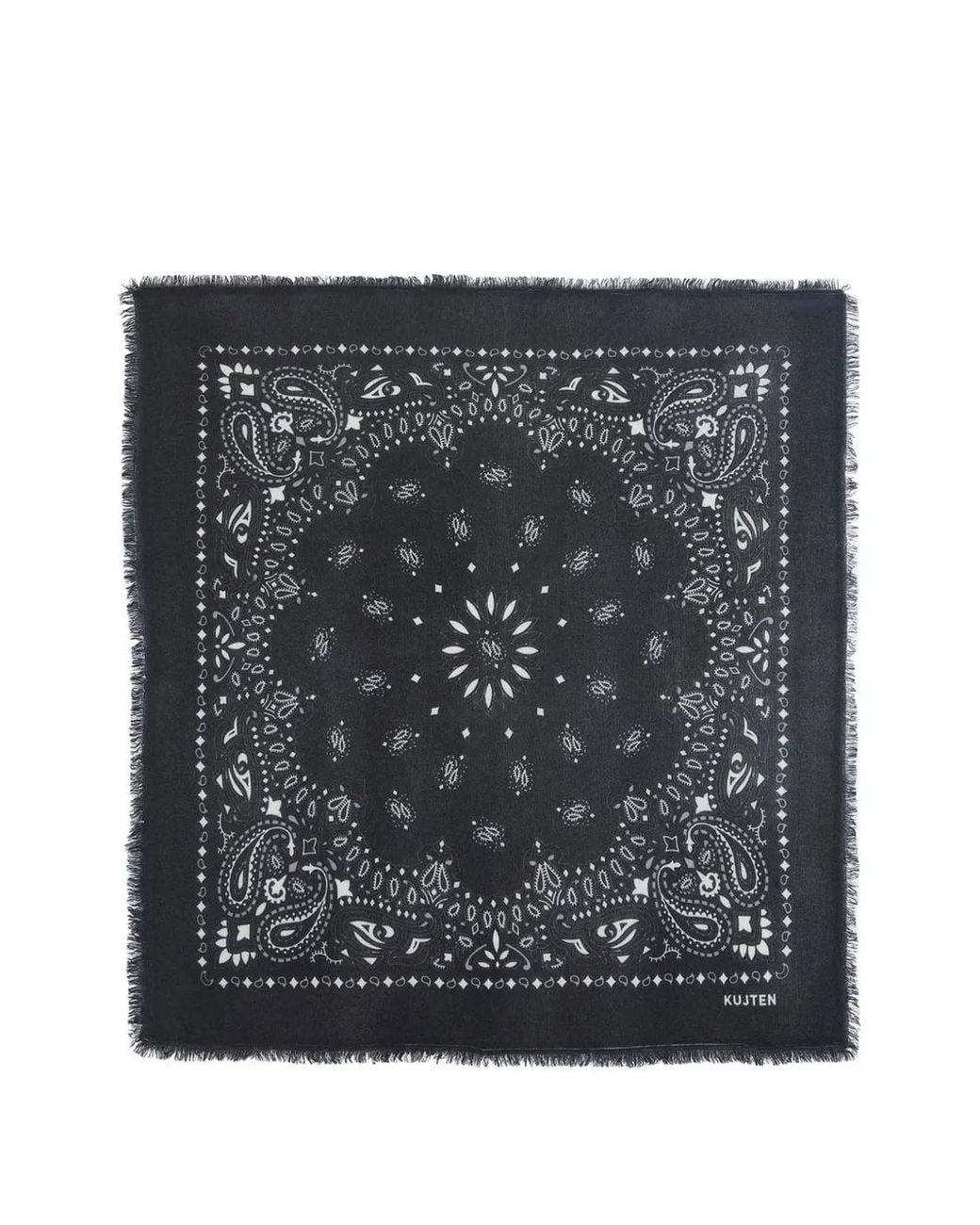 Kujten Black Paisley-Print Frayed Scarf