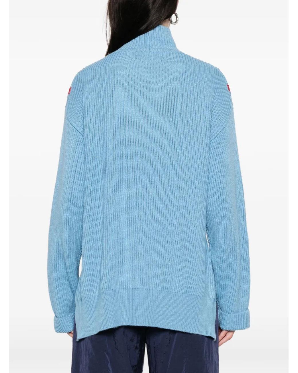 Iceberg Blue Belted Striped Turtleneck Sweater