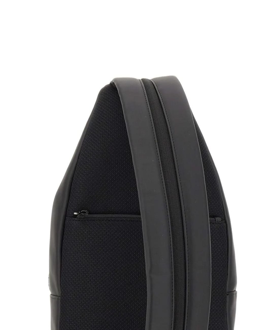 Piquadro Black Rubberised Logo-Plaque Backpack for men