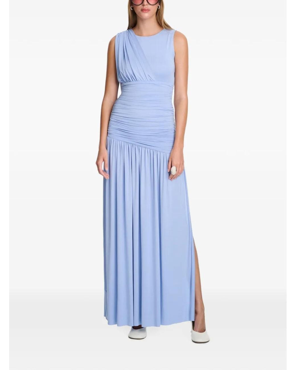 Axel 113 Blue Isabell Draped Fitted Maxi Dress