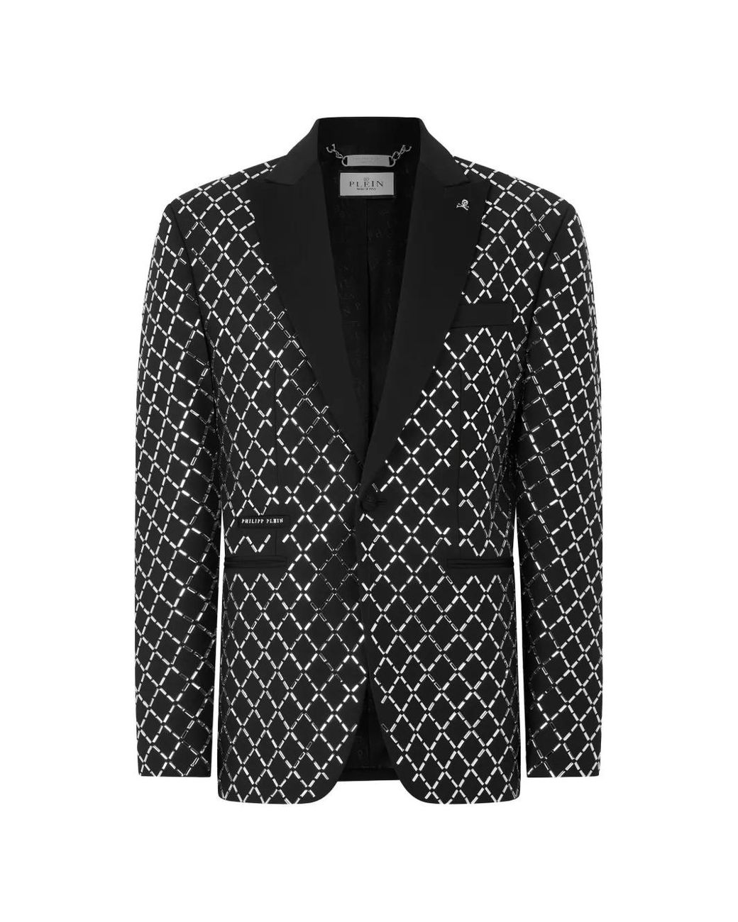 Philipp Plein Black Blazer All-Over Strass Baguettes for men