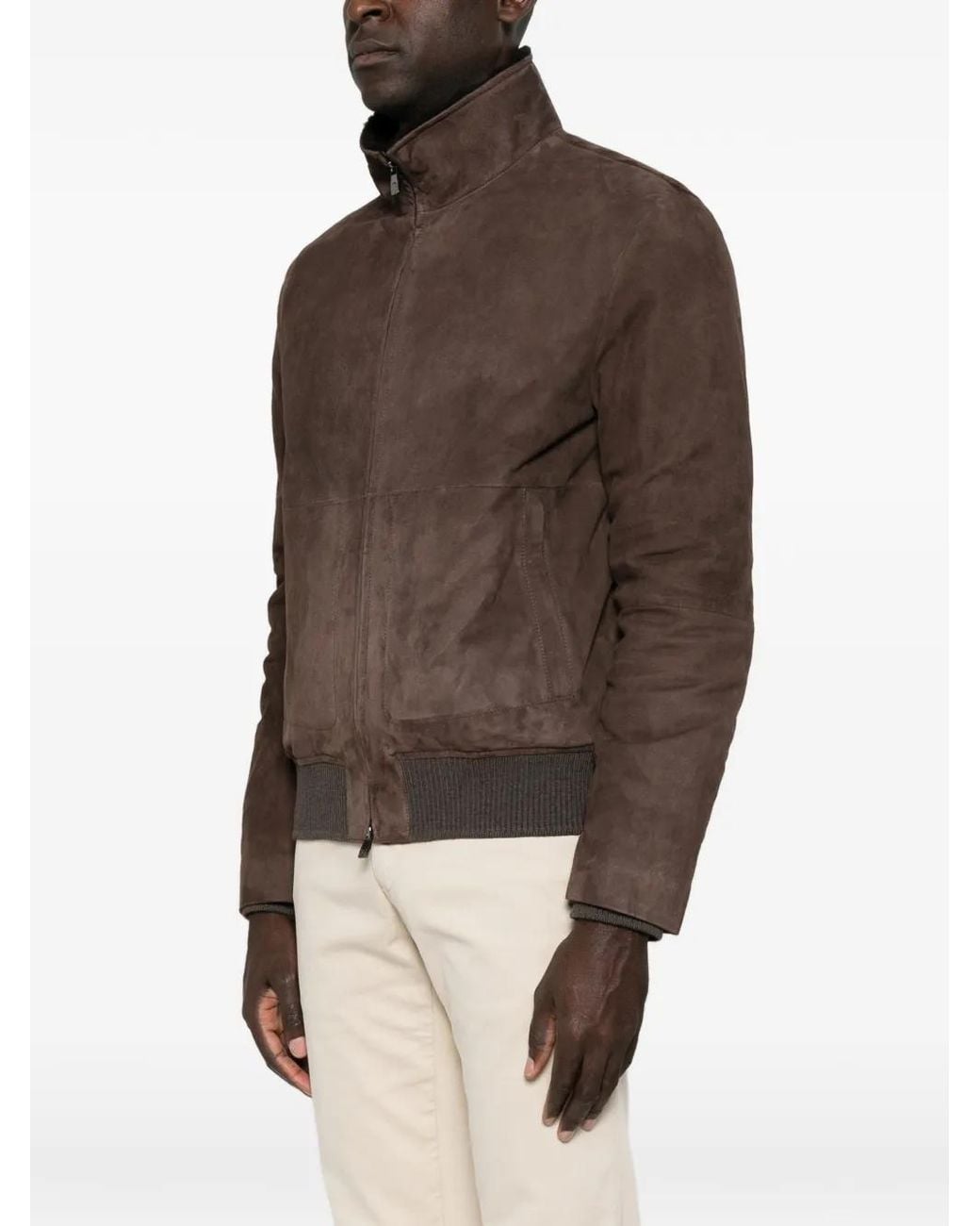 Corneliani Brown Shearling-Collar Suede Jacket for men