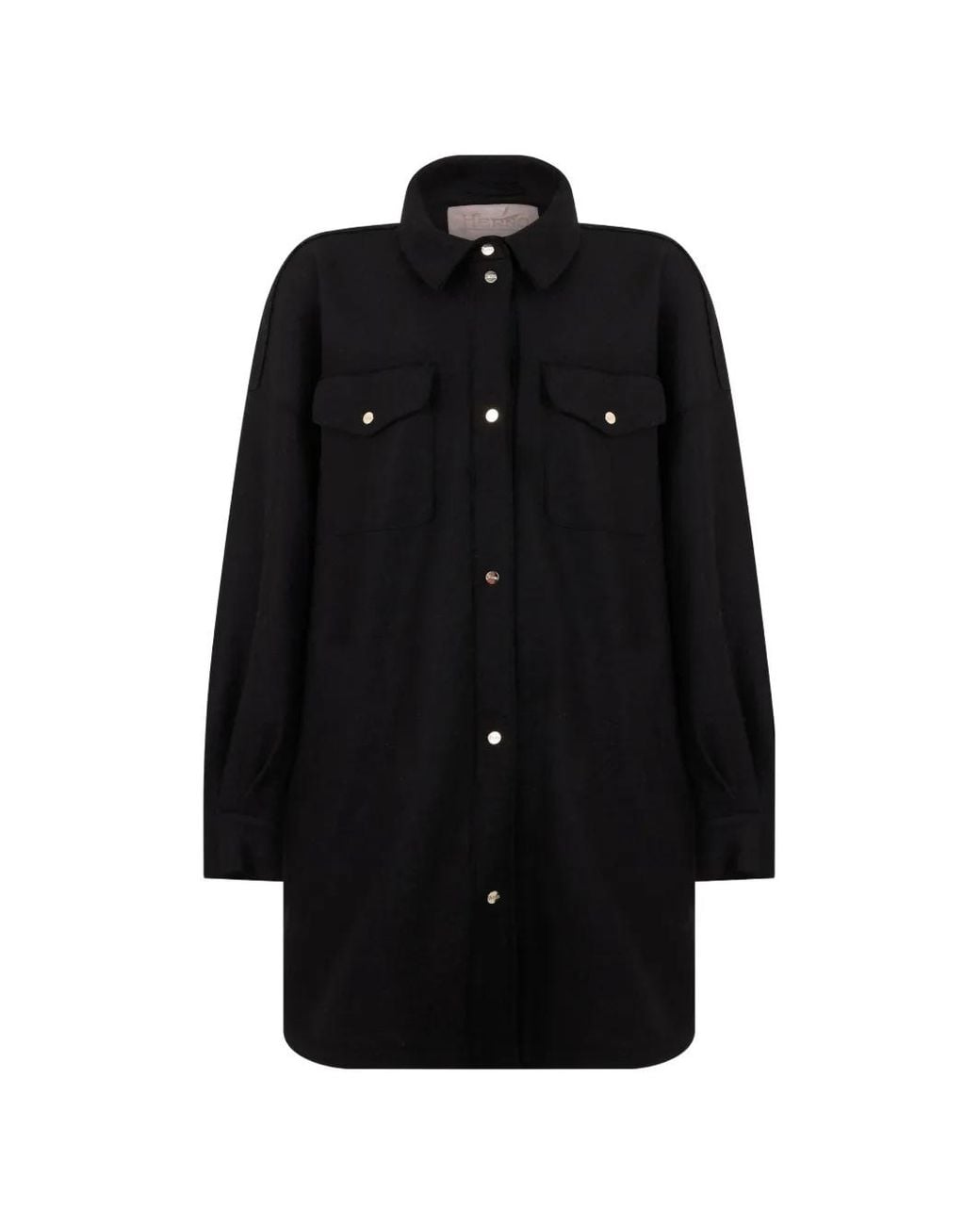 Herno Black Button-Up Wool Overshirt