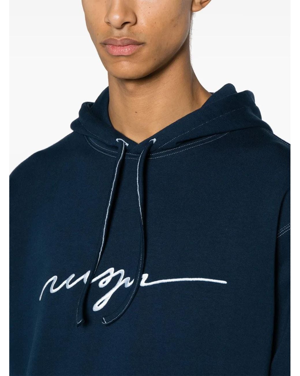 MSGM Blue Logo-Embroidered Cotton Hoodie for men