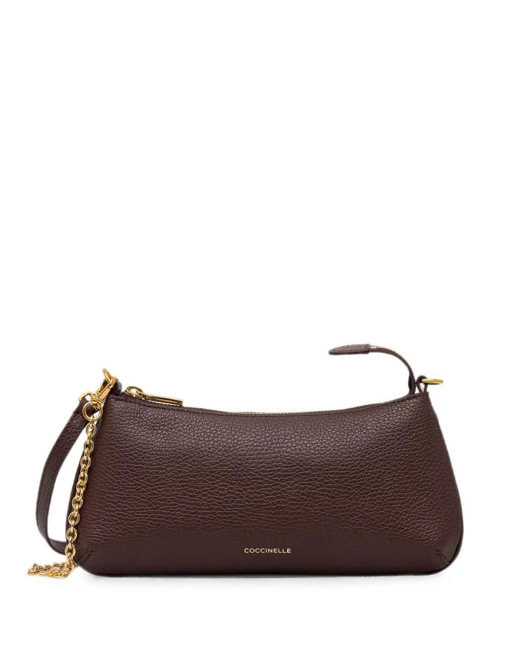 Coccinelle Brown Mini C-Me Chain Grainy-Leather Chain-Link Shoulder Bag