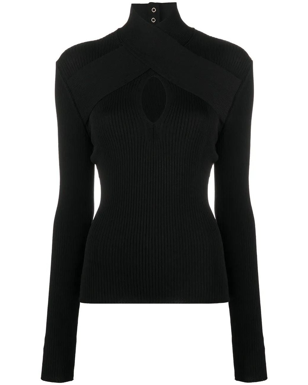 MSGM Black Fitted Ribbed Knit Top With Crisscross Keyhole Detail