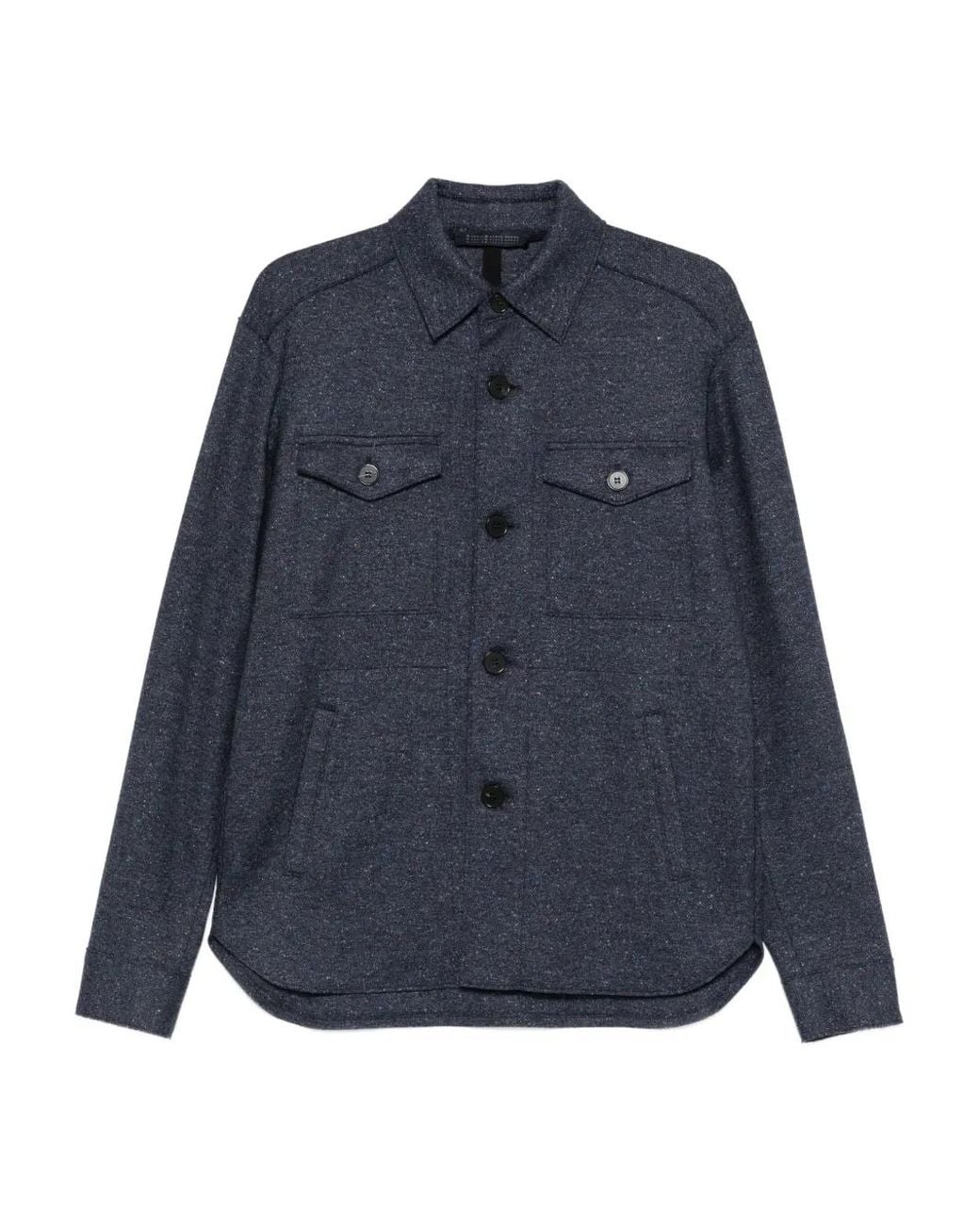 Harris Wharf London Blue Buttoned Shirt Jacket for men