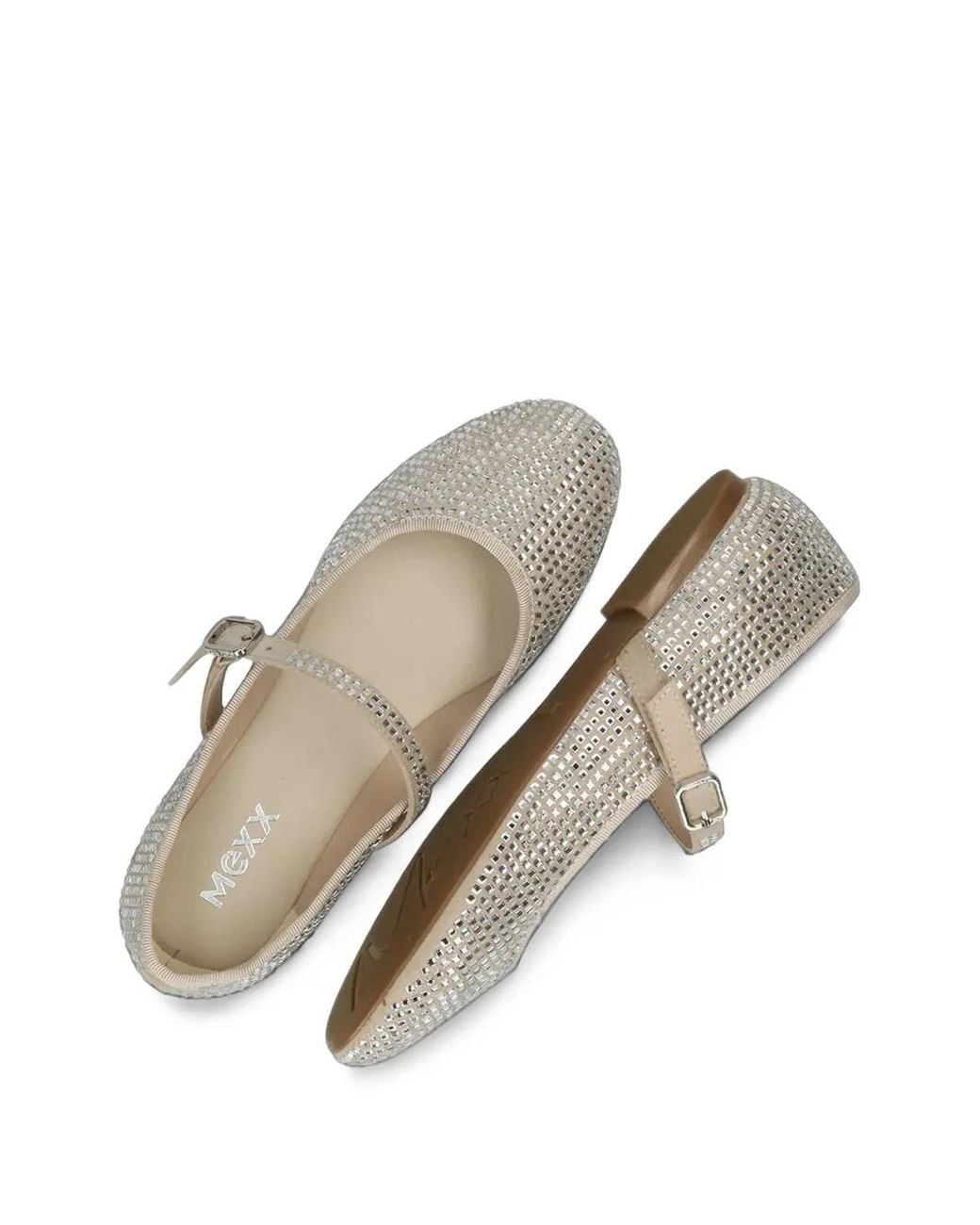 Mexx White Crystal-Embellished Buckle-Strap Ballet Flats
