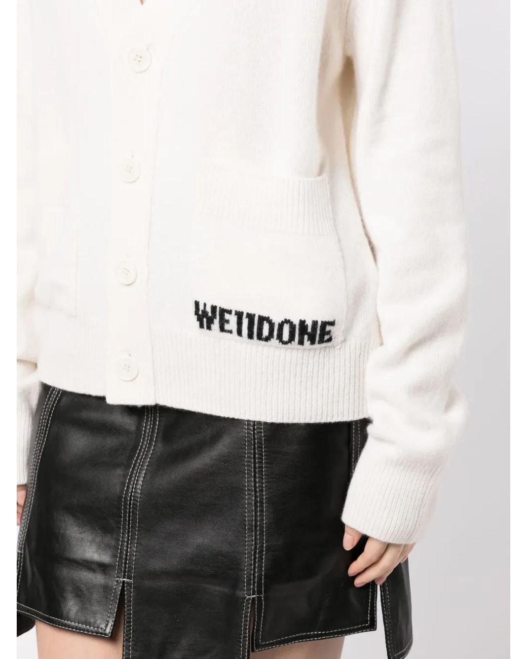 we11done White Logo-Intarsia Wool Cardigan