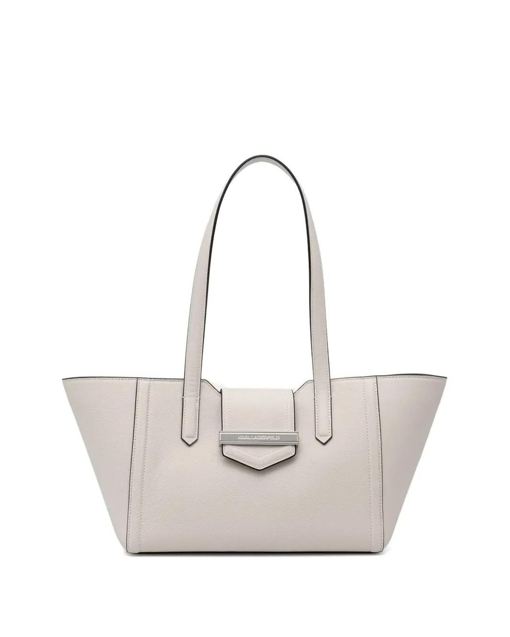 Karl Lagerfeld Natural Logo-Plaque Grained-Leather Tote Bag