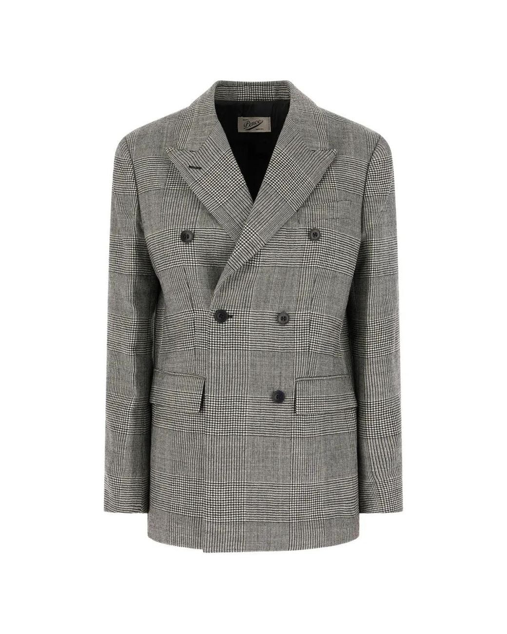 Pence Gray Prince Of Wales Check Double-Breasted Blazer