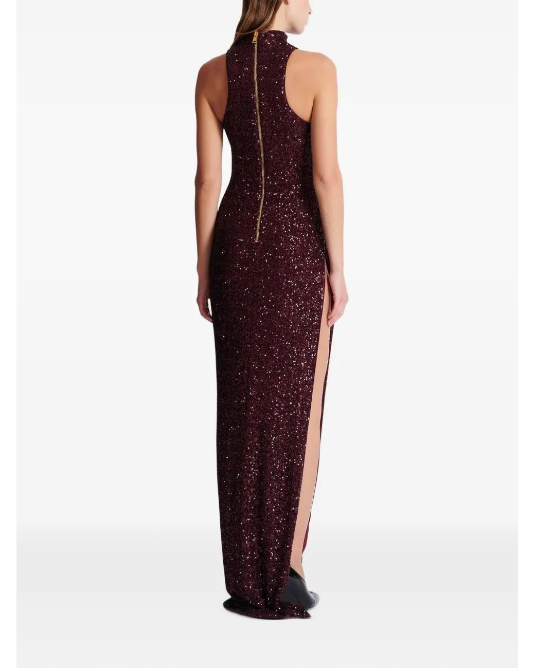 Balmain Purple High-Neck Sequin Dress
