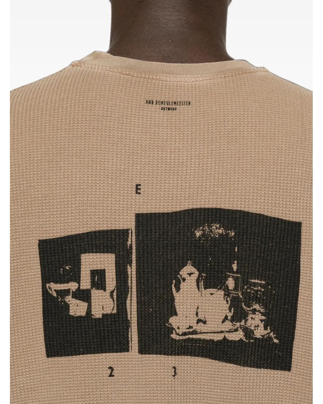Ann Demeulemeester Natural Graphic-Print Waffle-Knit Sweater for men