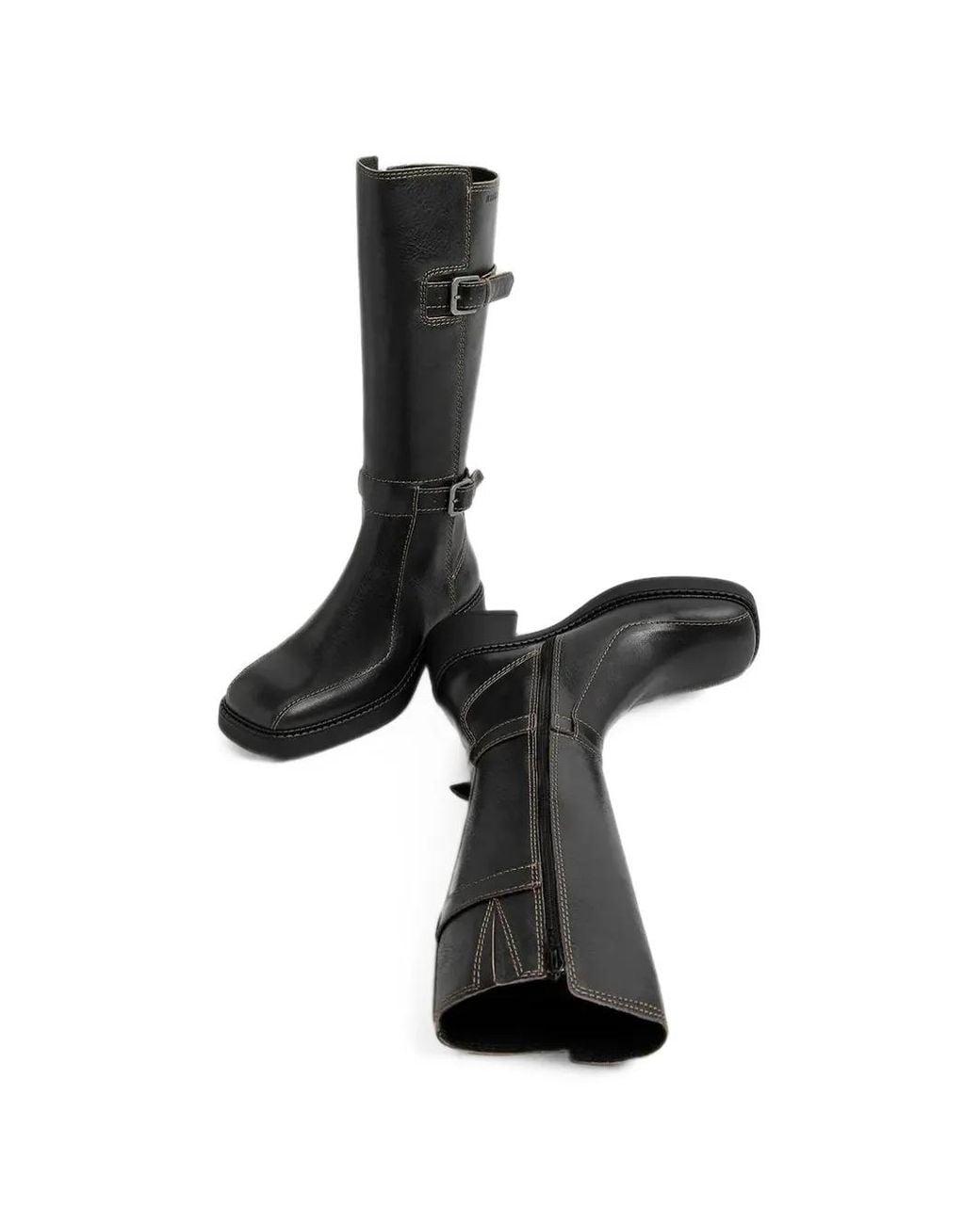 Miista Black Jarmila Buckle-Detail Topstitched Boots