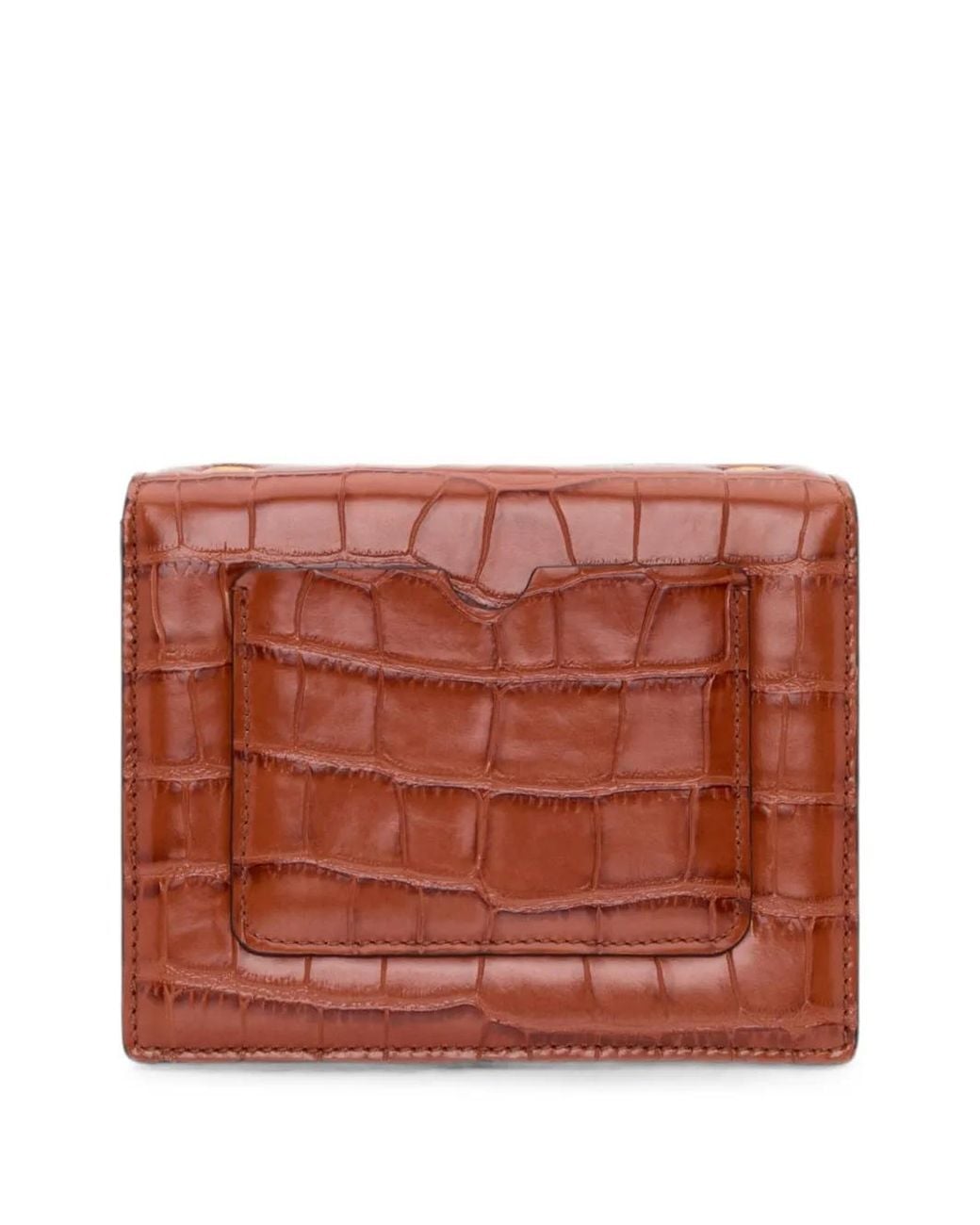 Oscar de la Renta Brown Mini Tro Crocodile-Effect Floral-Appliqué Cutch Bag