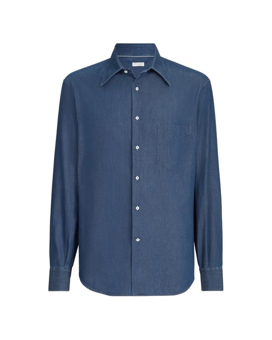 Brunello Cucinelli Blue Lightweight Denim Shirt With Italian Collar And Chest Pocket for men