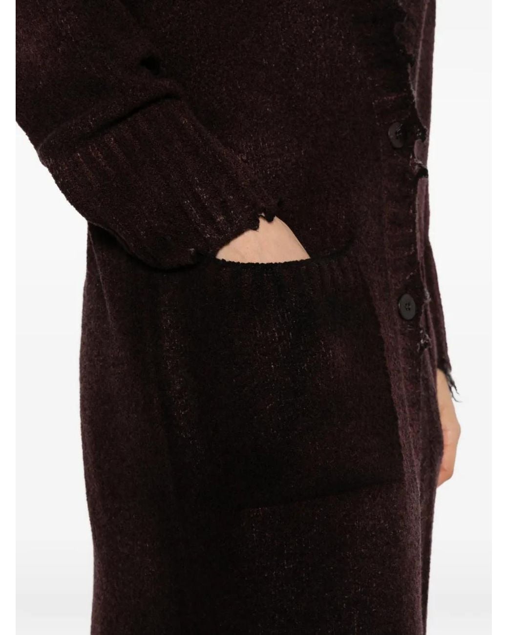Avant Toi Black Distressed-Effect Knitted Coat