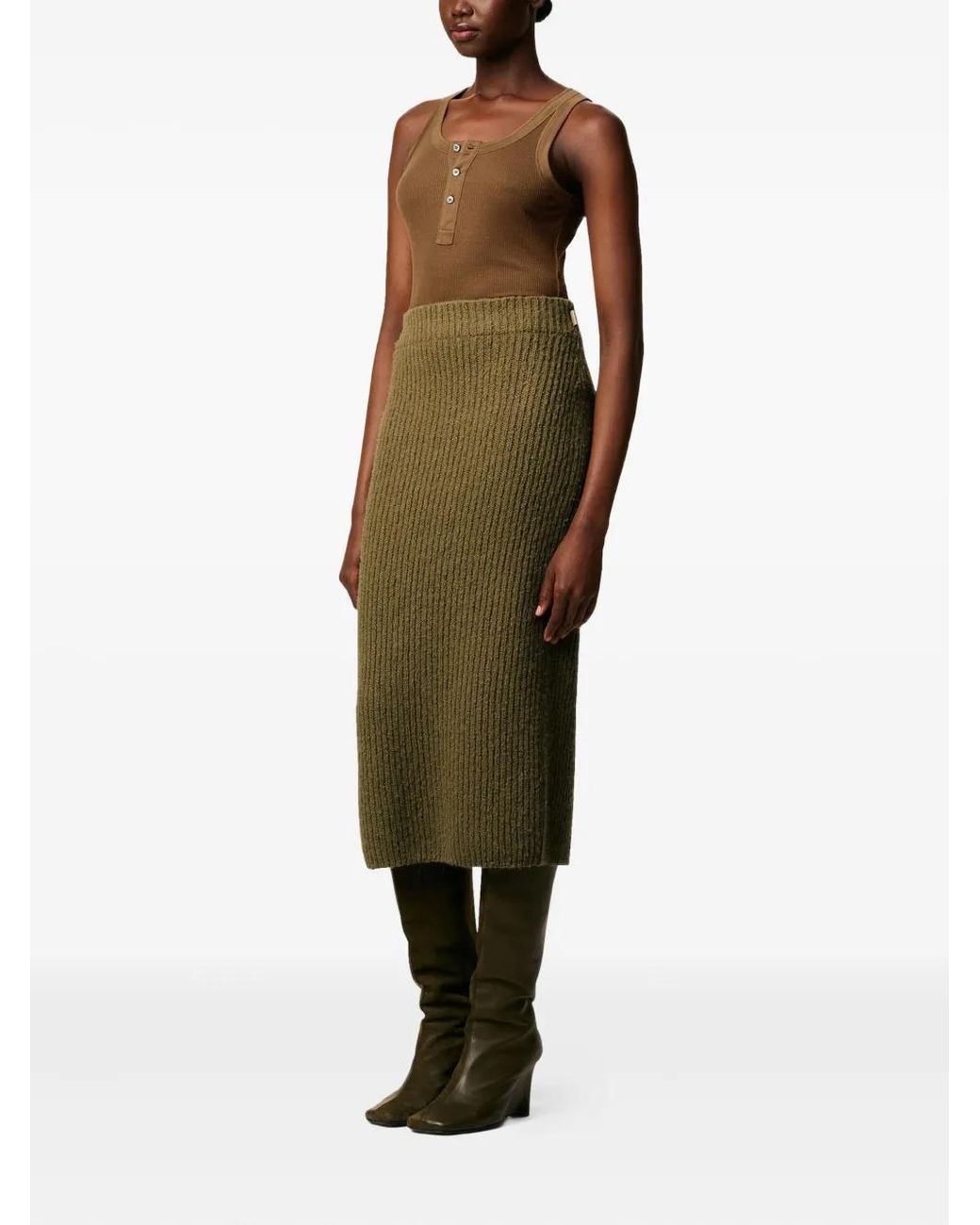 AMI Green Wool Straight Skirt