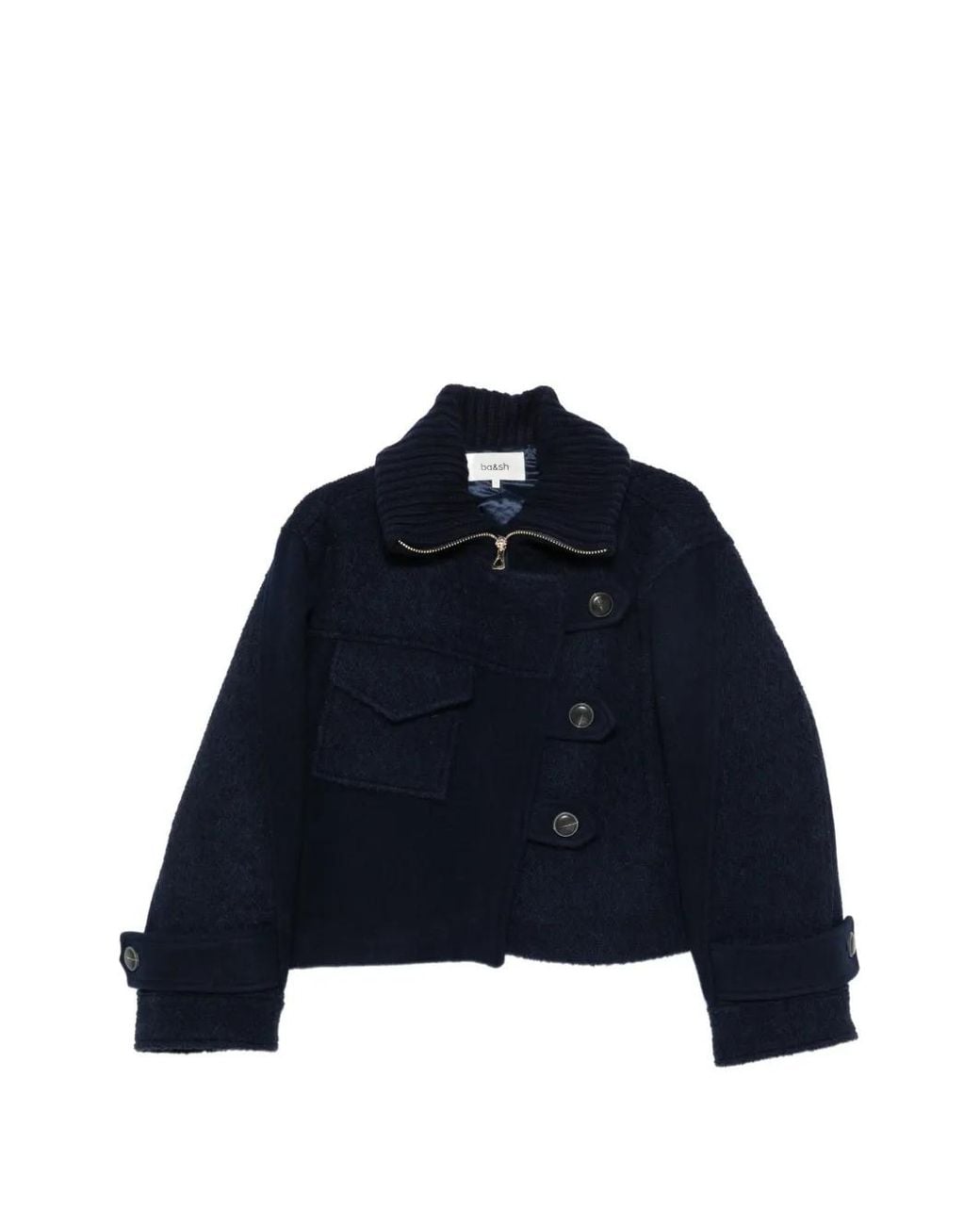 Ba&sh Blue Dora Button-Up Panelled Cropped Jacket