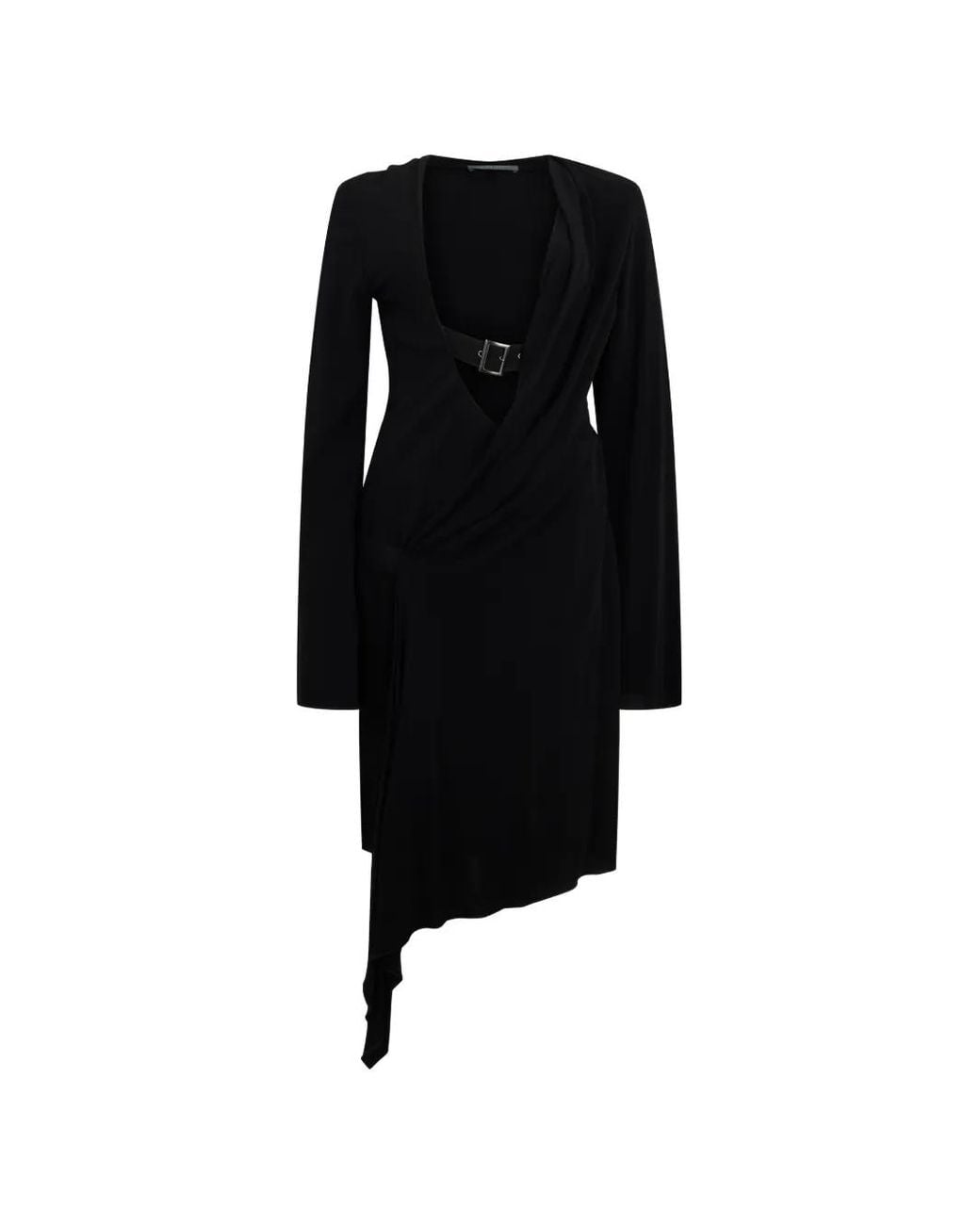Alberta Ferretti Black Belted Asymmetric Dress